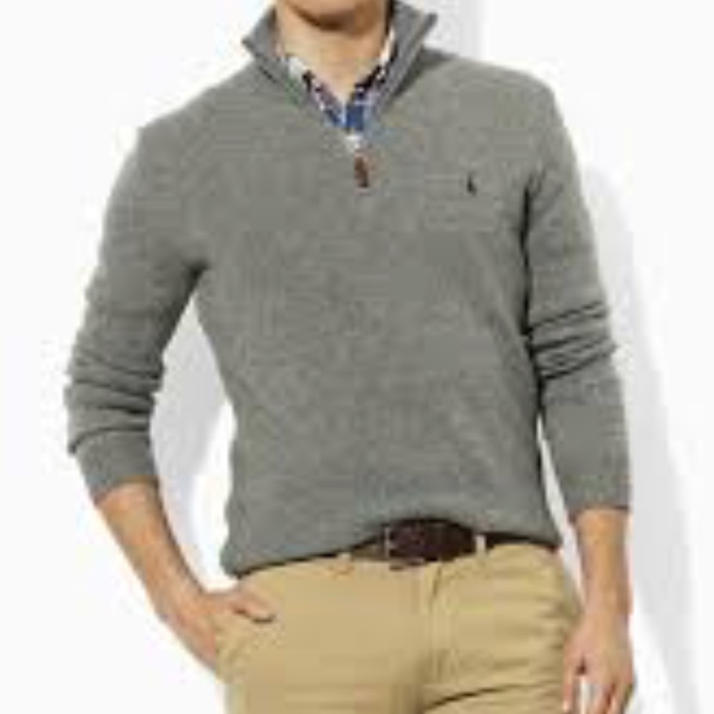 Polo mens long sleeve grey sweater